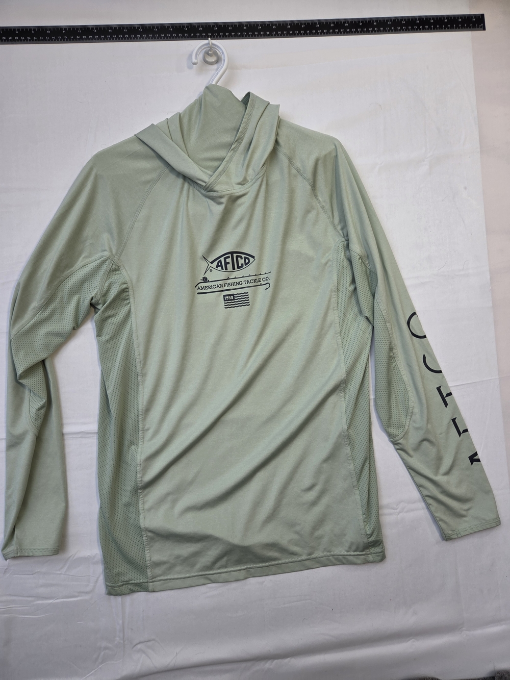AFTCO Fishing Hoodie Long Sleeve Performance Sun Shirt UPF Green Ventilated